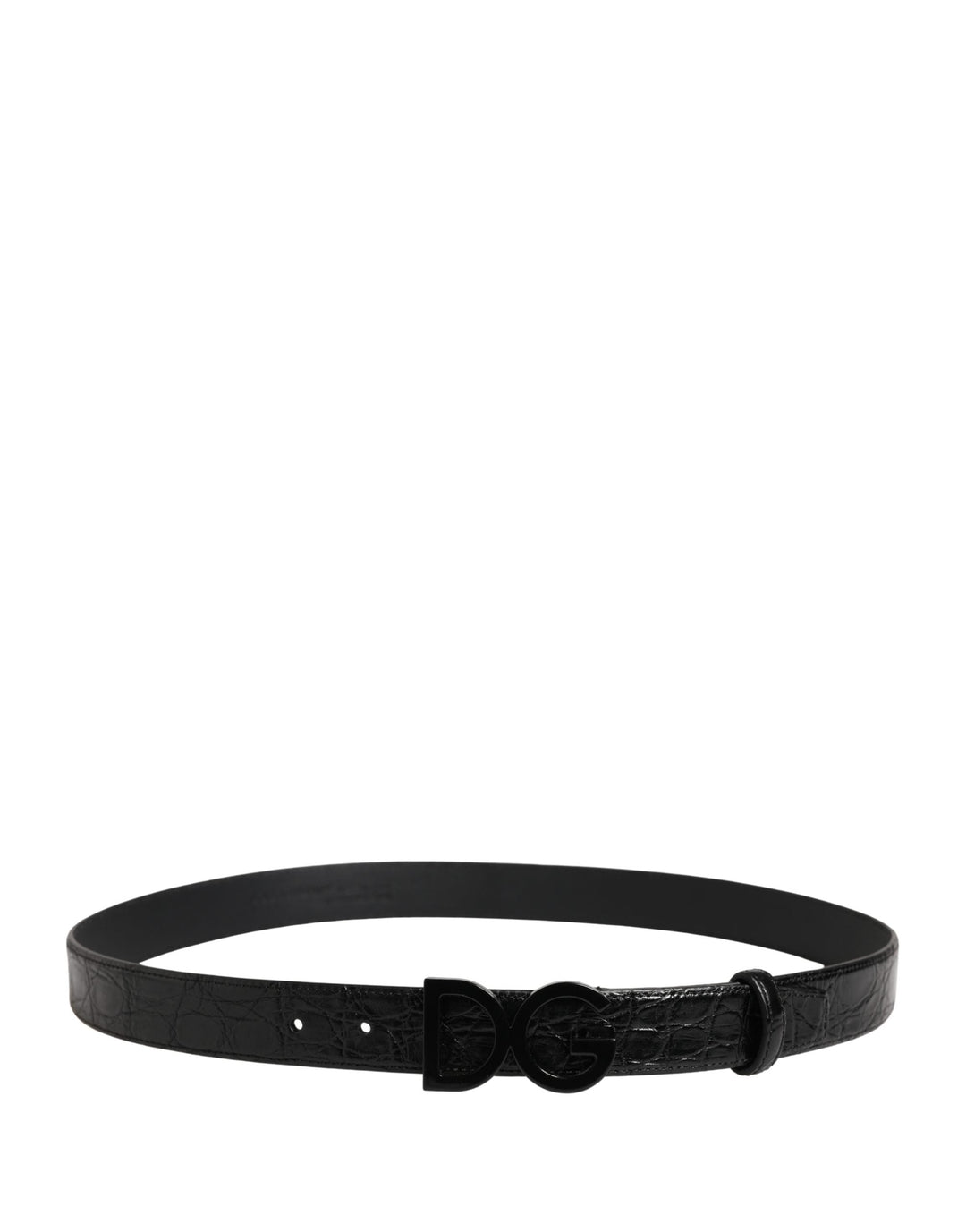 Dolce &amp; Gabbana Men Black Exotic Leather Logo Buckle Belt