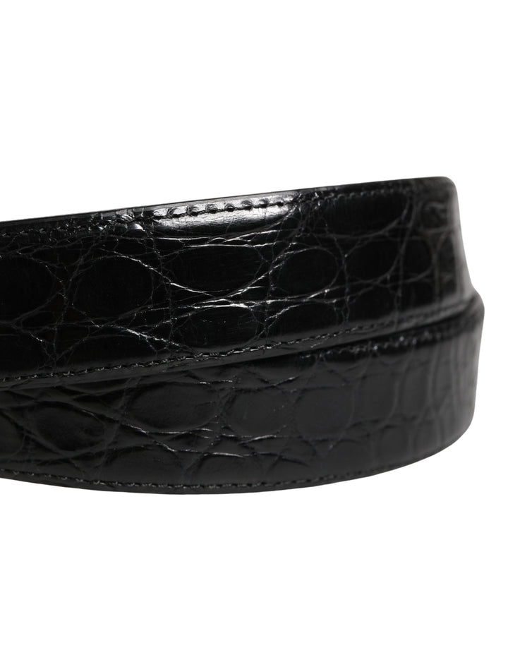 Dolce &amp; Gabbana Men Black Exotic Leather Logo Buckle Belt