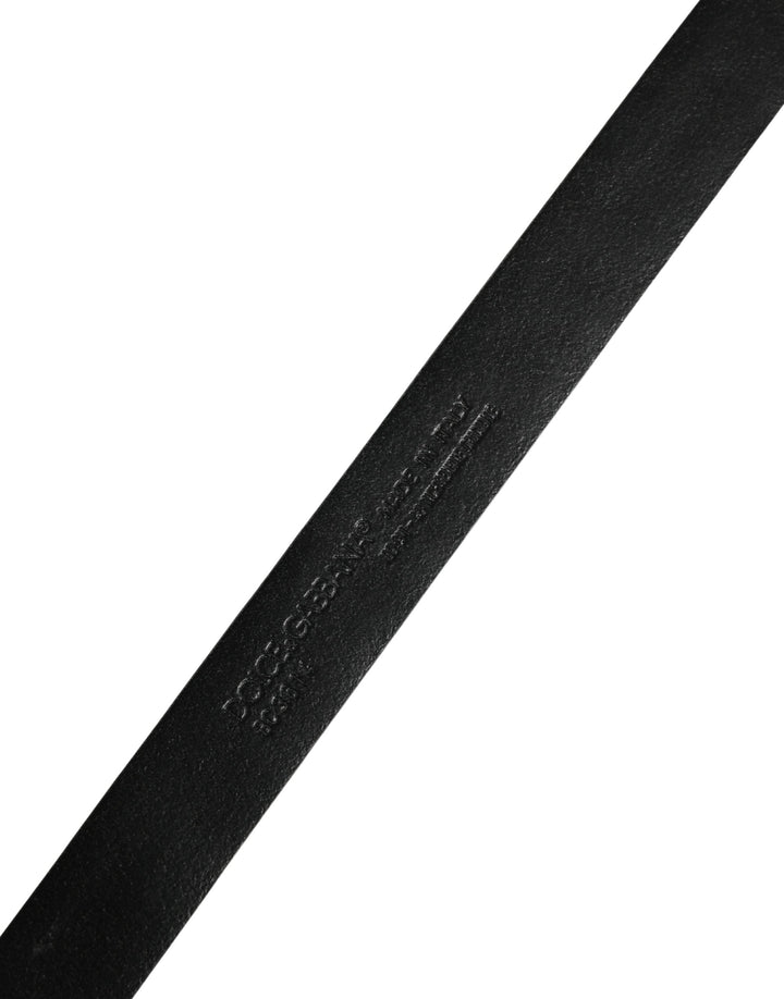 Dolce &amp; Gabbana Men Black Exotic Leather Metal Buckle Belt
