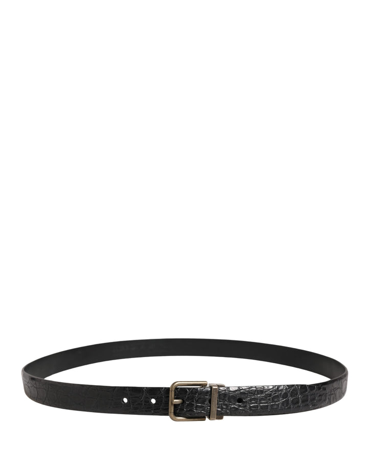 Dolce &amp; Gabbana Men Black Exotic Leather Metal Buckle Belt