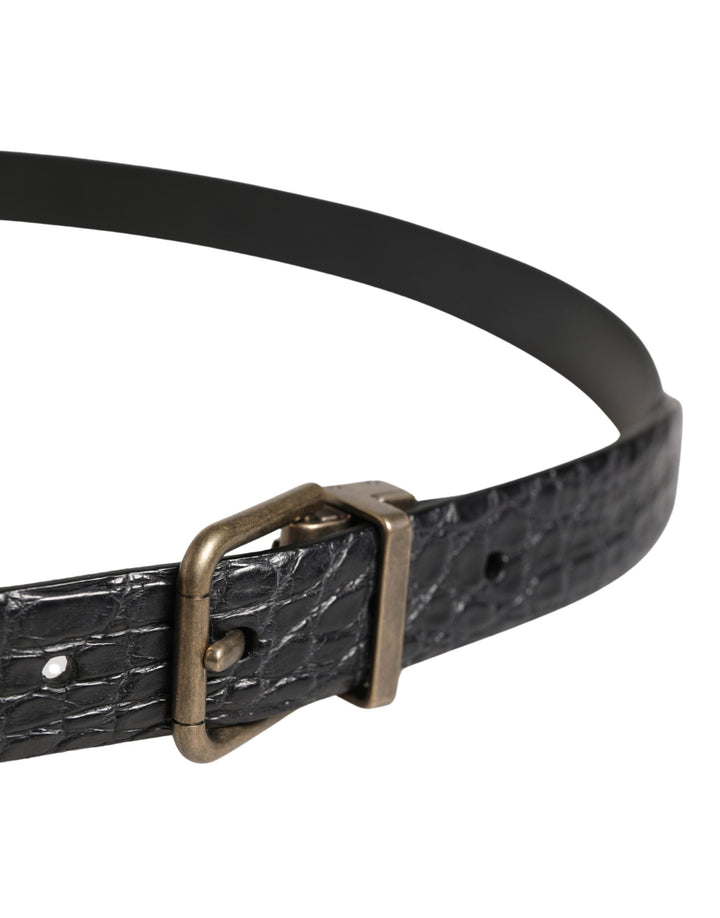 Dolce &amp; Gabbana Men Black Exotic Leather Metal Buckle Belt