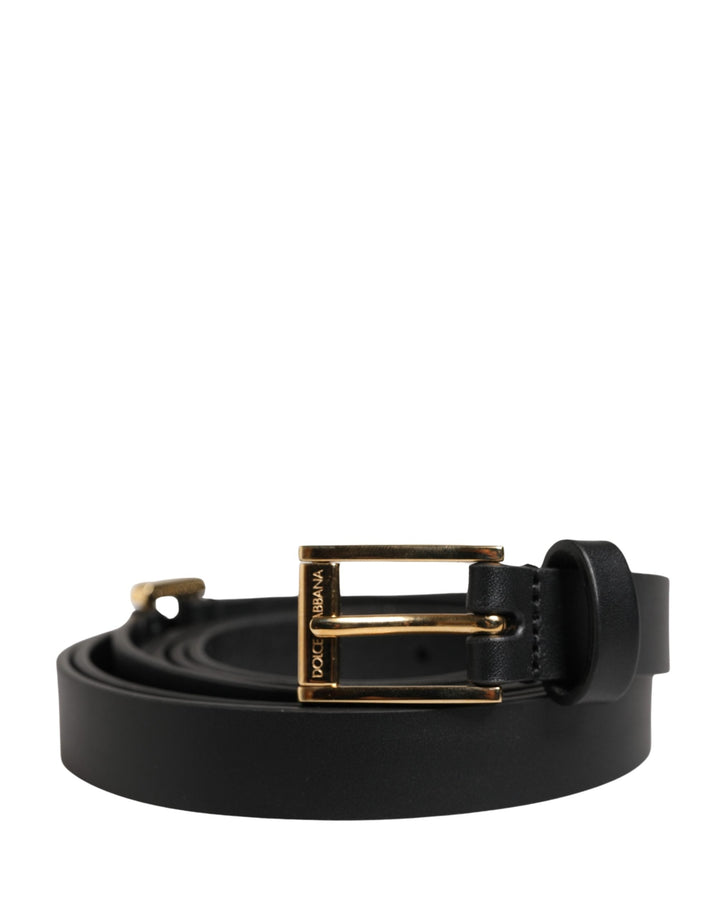 Dolce &amp; Gabbana Men Black Leather Classic Metal Buckle Belt