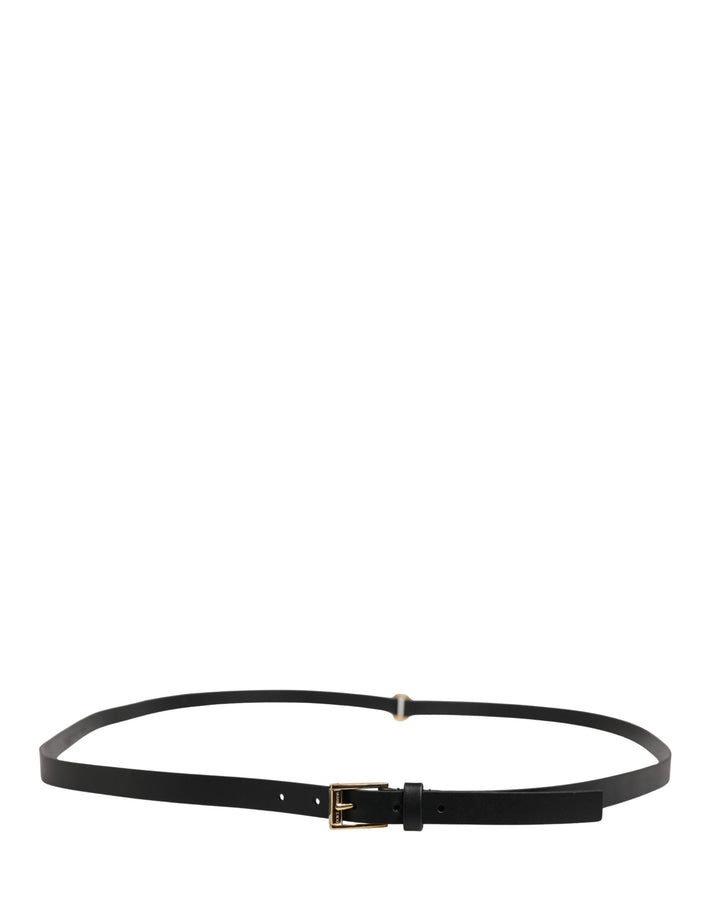Dolce &amp; Gabbana Men Black Leather Classic Metal Buckle Belt