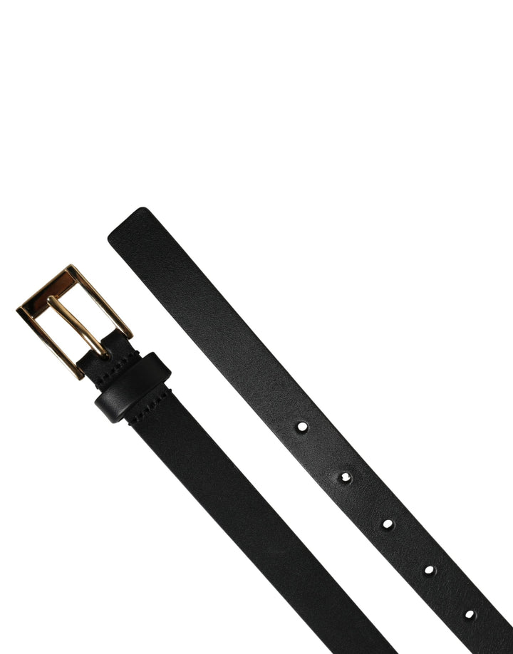 Dolce &amp; Gabbana Men Black Leather Classic Metal Buckle Belt