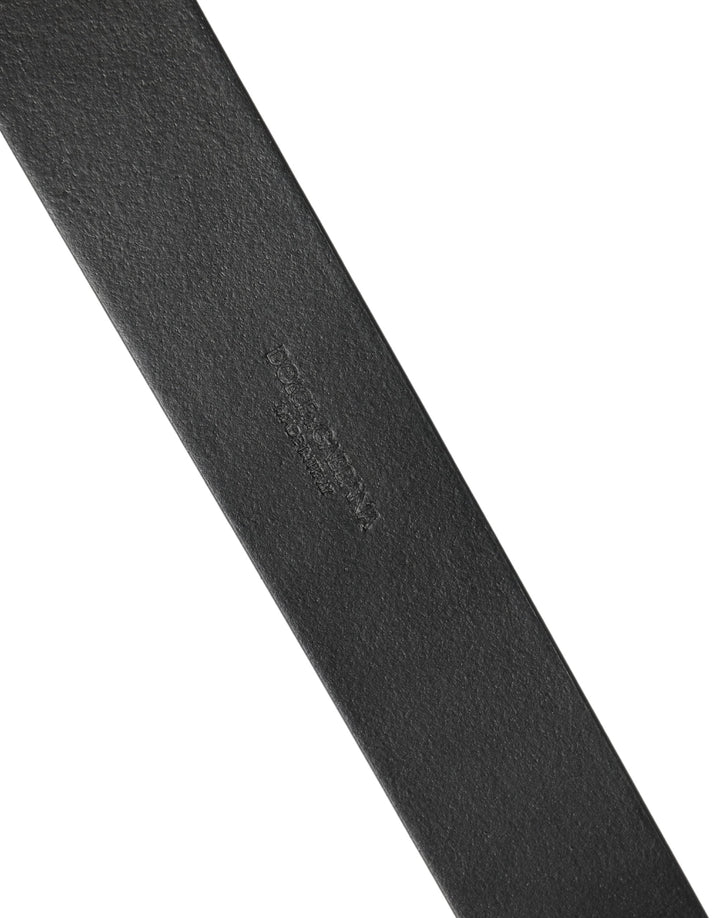 Dolce &amp; Gabbana Men Black Leather Dg Logo Metal Buckle Belt