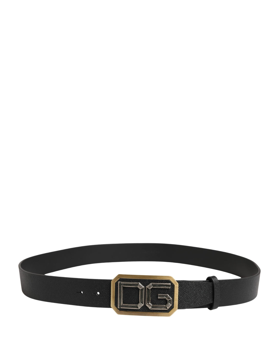 Dolce &amp; Gabbana Men Black Leather Dg Logo Metal Buckle Belt
