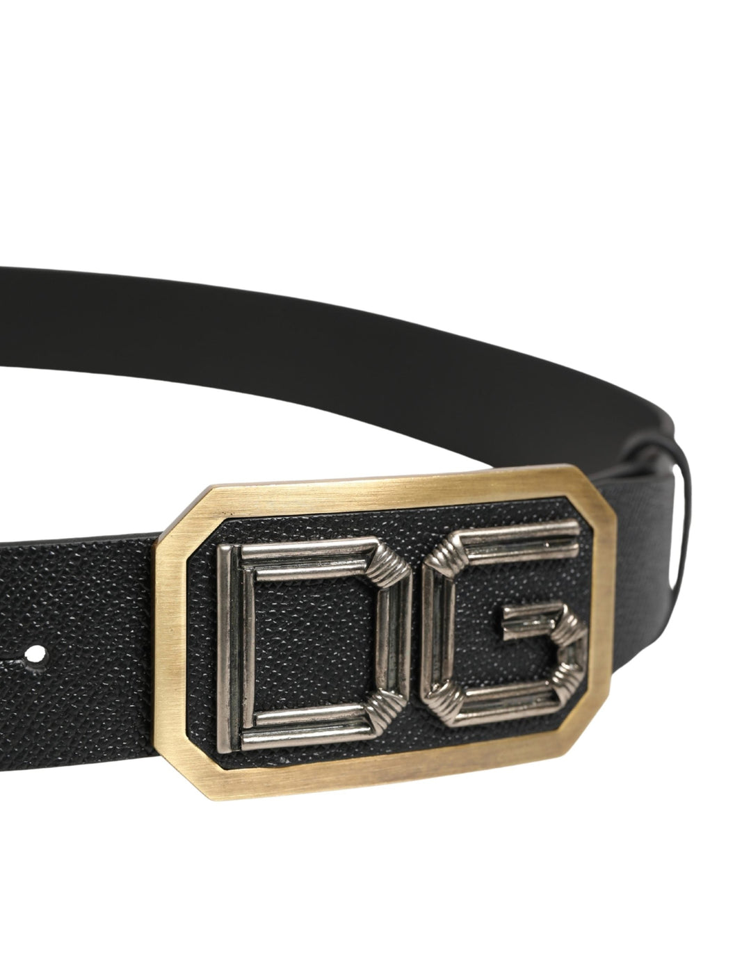 Dolce &amp; Gabbana Men Black Leather Dg Logo Metal Buckle Belt