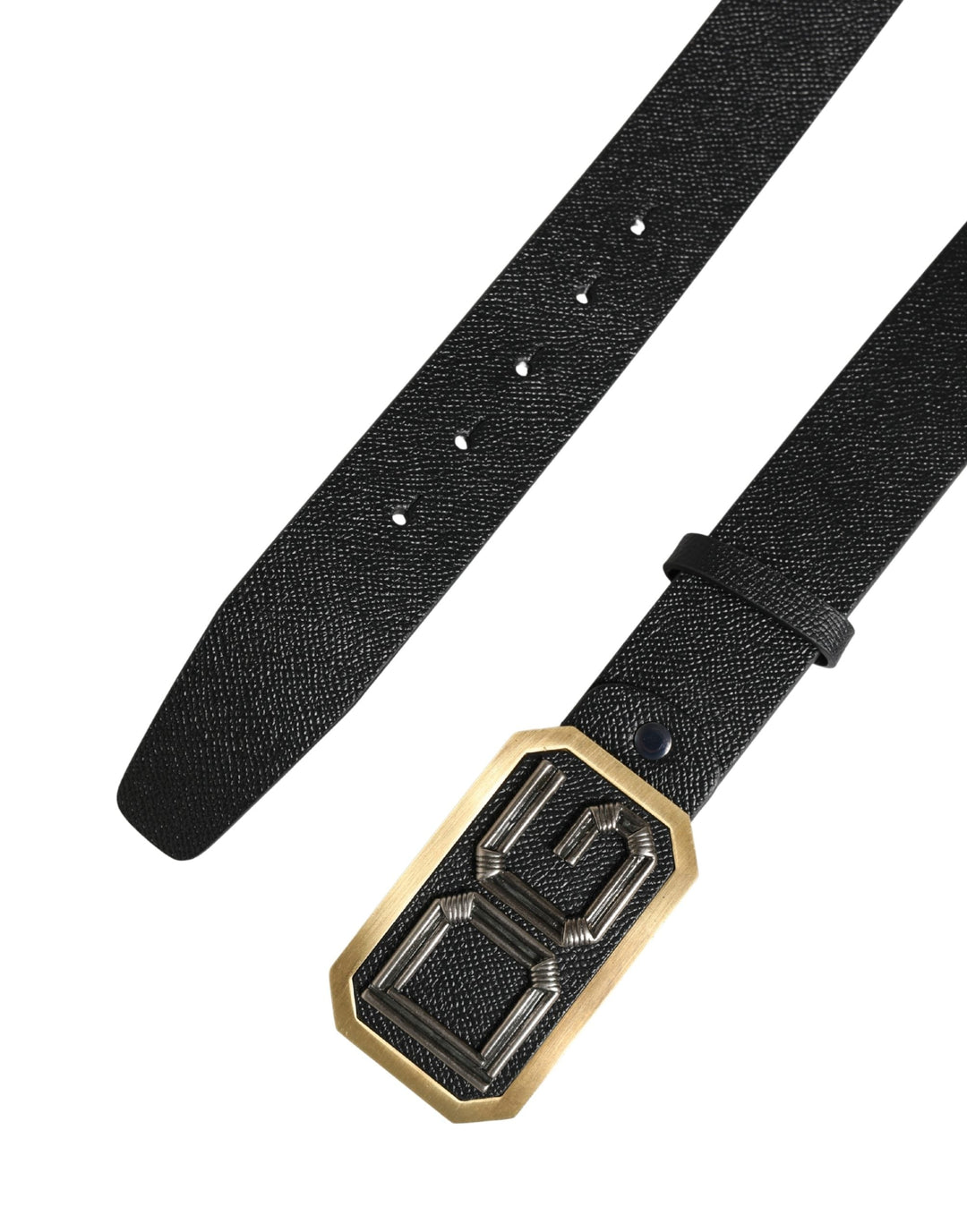Dolce &amp; Gabbana Men Black Leather Dg Logo Metal Buckle Belt