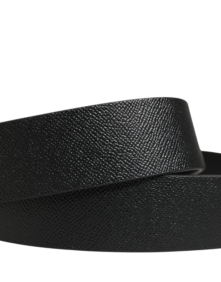 Dolce &amp; Gabbana Men Black Leather Dg Logo Metal Buckle Belt
