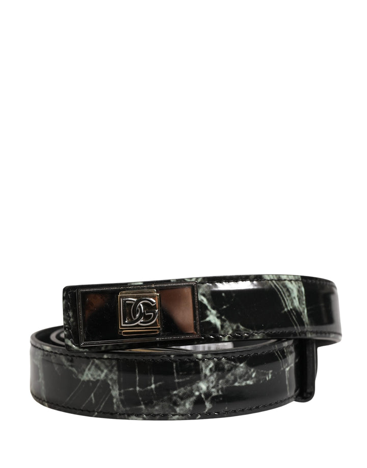 Dolce &amp; Gabbana Men Black Marble Leather Dg Logo Buckle Belt