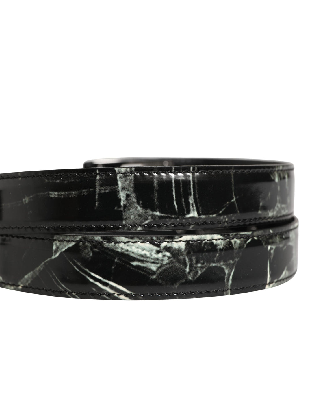 Dolce &amp; Gabbana Men Black Marble Leather Dg Logo Buckle Belt
