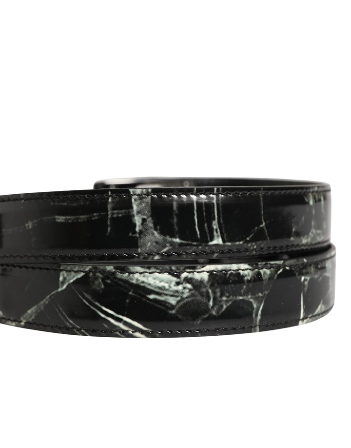 Dolce &amp; Gabbana Men Black Marble Leather Dg Logo Buckle Belt