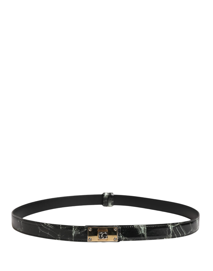 Dolce &amp; Gabbana Men Black Marble Leather Dg Logo Buckle Belt
