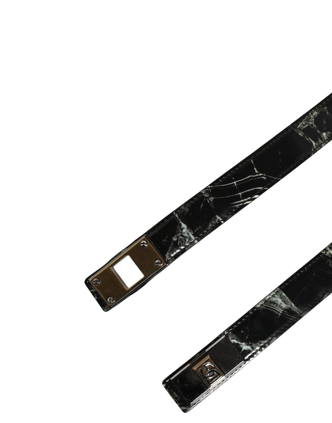 Dolce &amp; Gabbana Men Black Marble Leather Dg Logo Buckle Belt