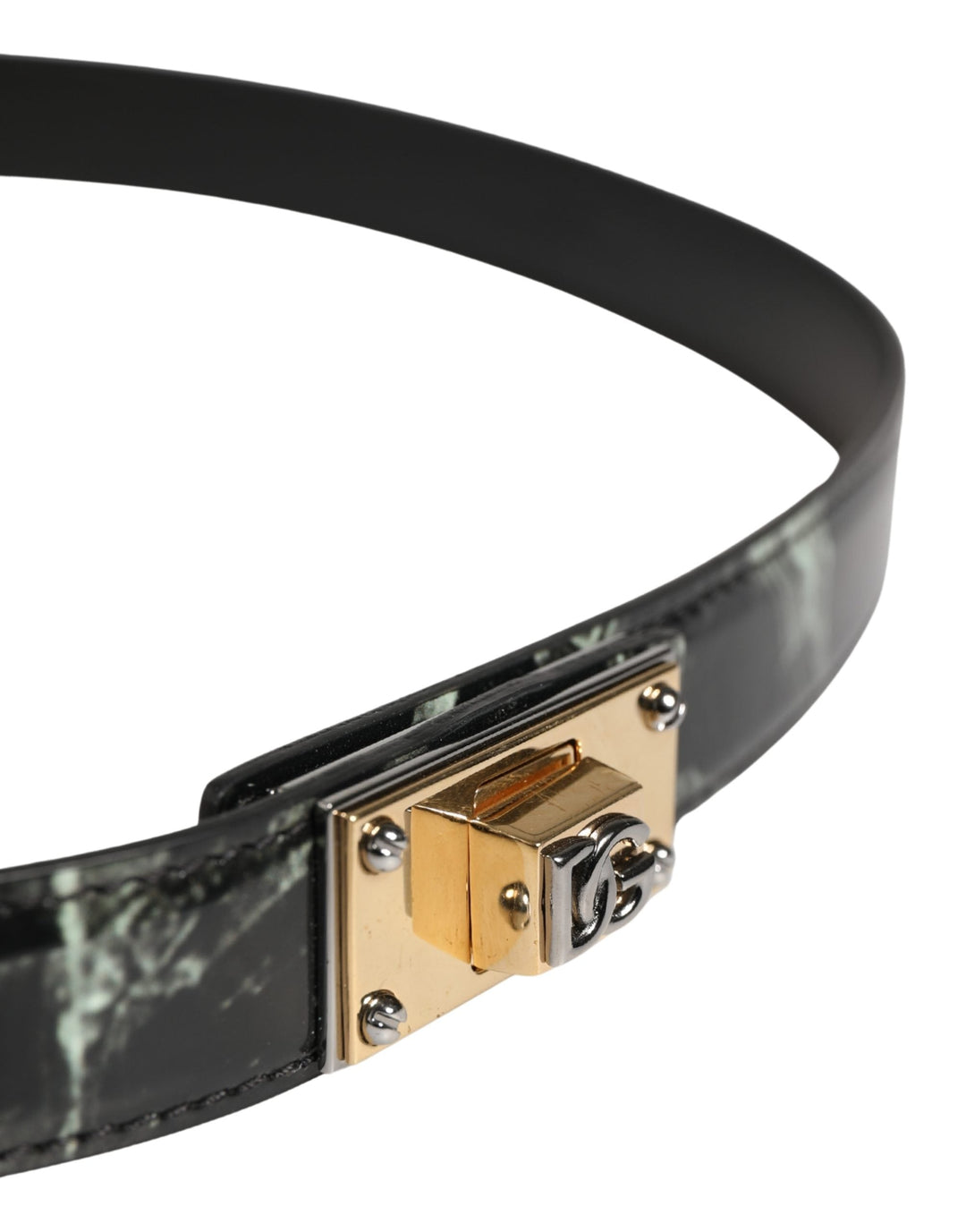 Dolce &amp; Gabbana Men Black Marble Leather Dg Logo Buckle Belt