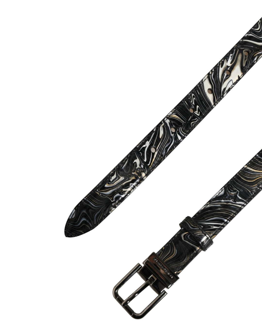 Dolce &amp; Gabbana Men Black Marble Leather Metal Buckle Belt