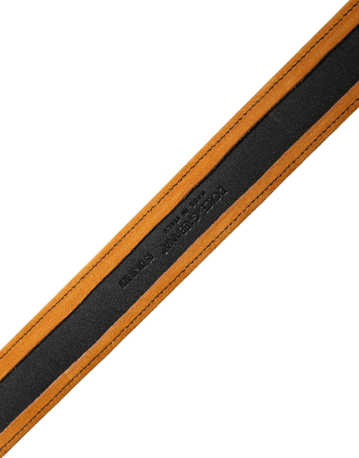 Dolce &amp; Gabbana Men Black Orange Polyester Metal Buckle Belt