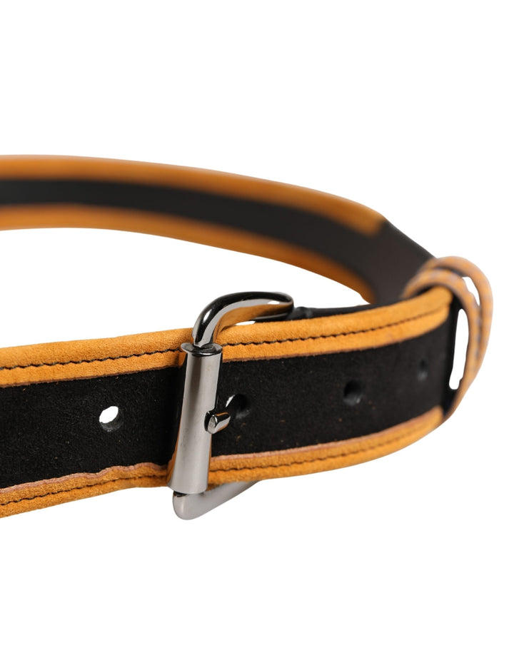 Dolce &amp; Gabbana Men Black Orange Polyester Metal Buckle Belt
