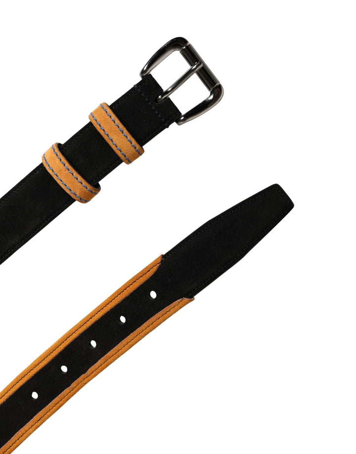 Dolce &amp; Gabbana Men Black Orange Polyester Metal Buckle Belt