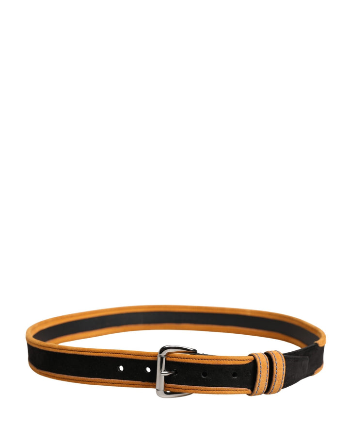 Dolce &amp; Gabbana Men Black Orange Polyester Metal Buckle Belt