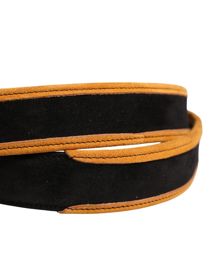 Dolce &amp; Gabbana Men Black Orange Polyester Metal Buckle Belt