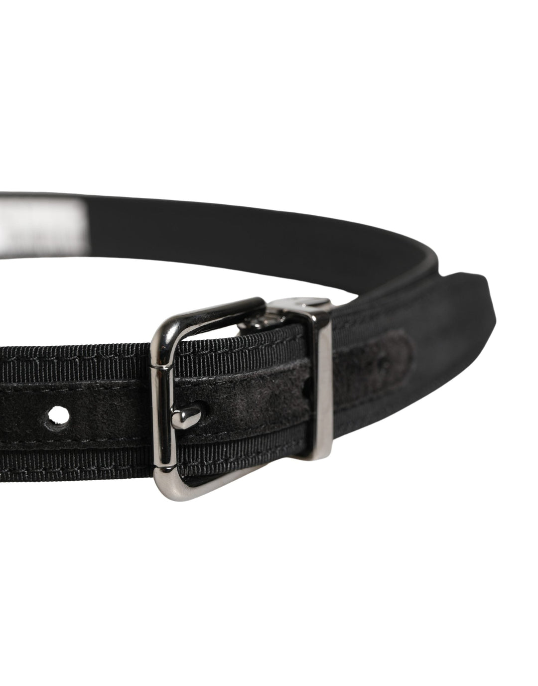 Dolce &amp; Gabbana Men Black Viscose Leather Metal Buckle Belt