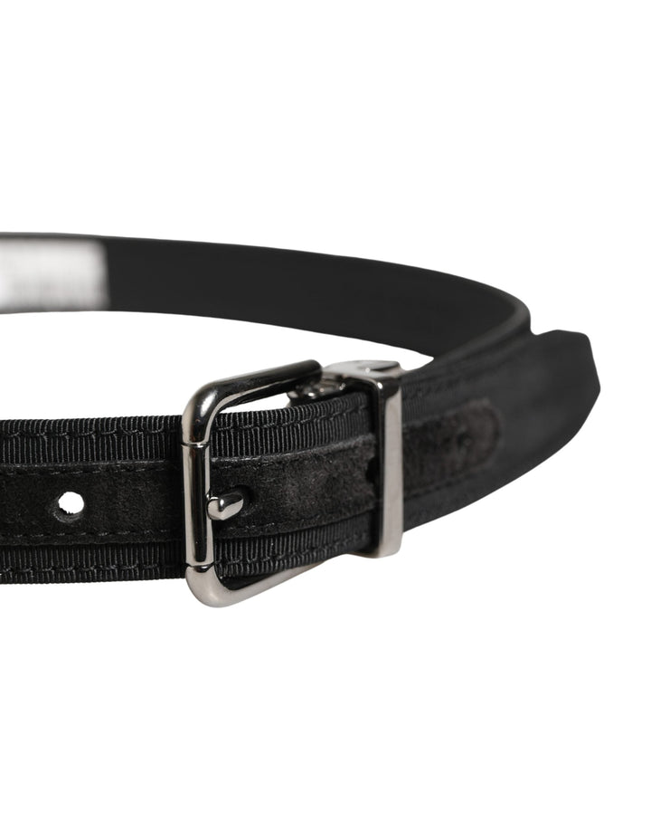 Dolce &amp; Gabbana Men Black Viscose Leather Metal Buckle Belt