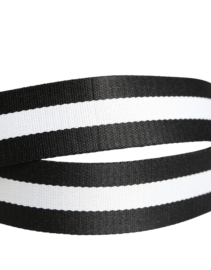 Dolce &amp; Gabbana Men Black White Nylon Logo Metal Buckle Belt