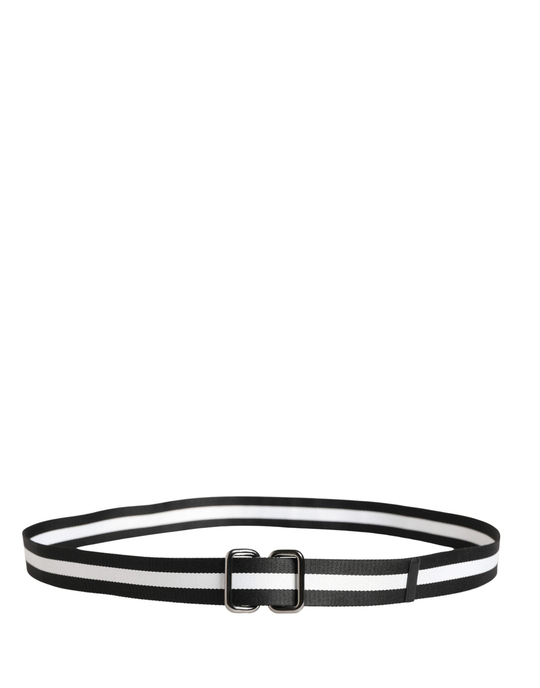 Dolce &amp; Gabbana Men Black White Nylon Logo Metal Buckle Belt