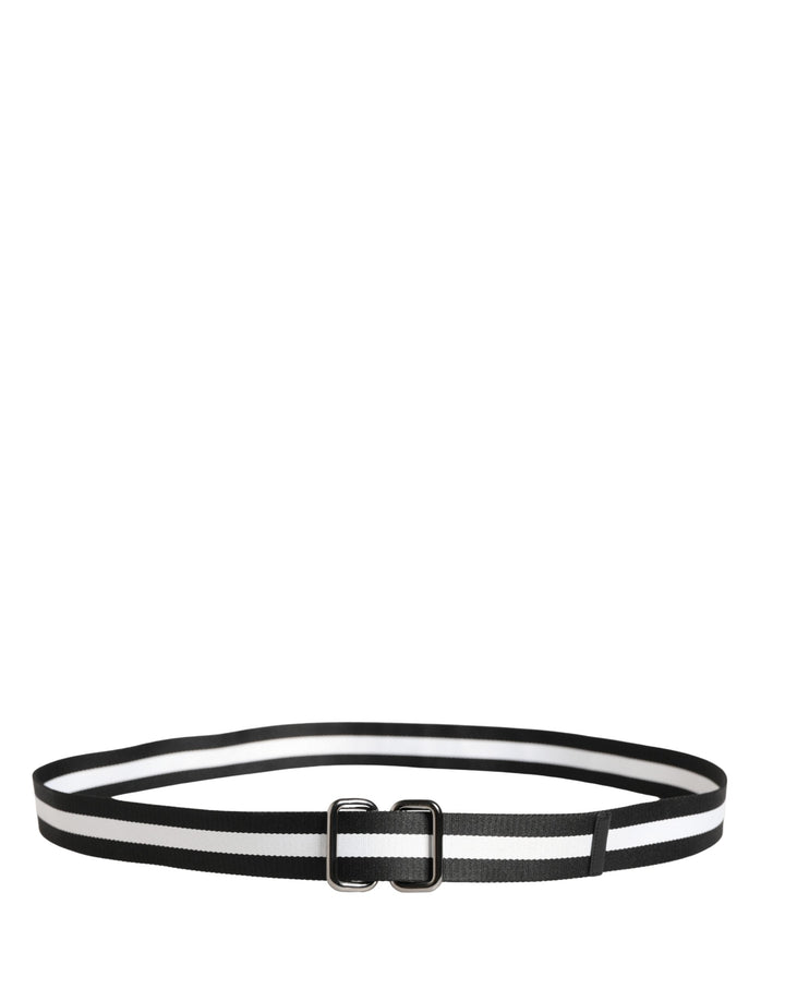 Dolce &amp; Gabbana Men Black White Nylon Logo Metal Buckle Belt