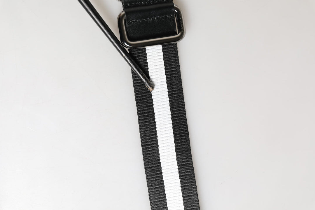 Dolce &amp; Gabbana Men Black White Nylon Logo Metal Buckle Belt