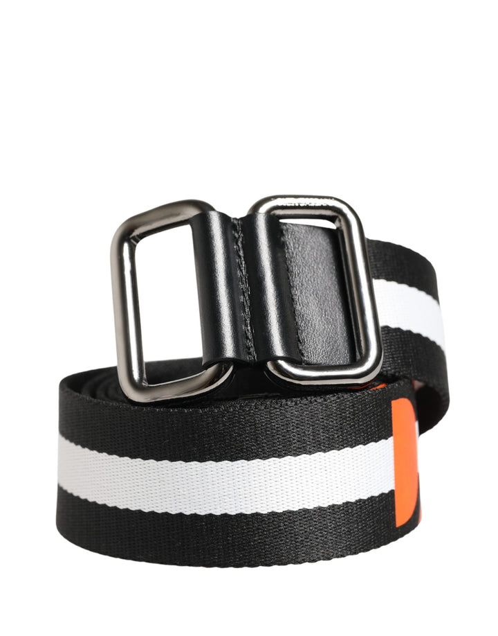 Dolce &amp; Gabbana Men Black White Nylon Logo Metal Buckle Belt