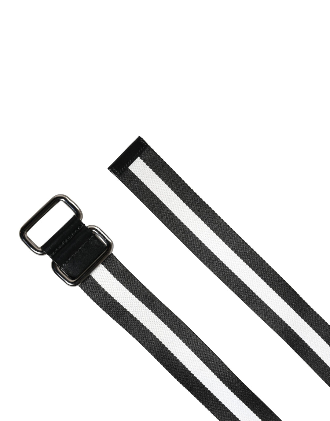 Dolce &amp; Gabbana Men Black White Nylon Logo Metal Buckle Belt