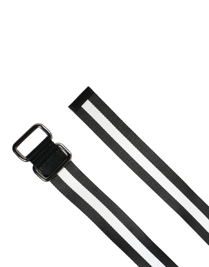 Dolce &amp; Gabbana Men Black White Nylon Logo Metal Buckle Belt