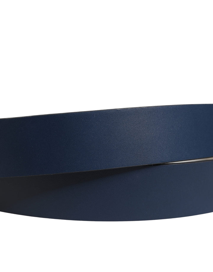 Dolce &amp; Gabbana Men Blue Calf Leather Logo Metal Buckle Belt
