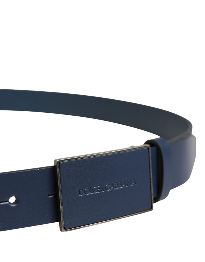 Dolce &amp; Gabbana Men Blue Calf Leather Logo Metal Buckle Belt