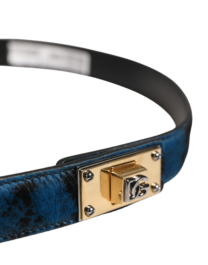Dolce &amp; Gabbana Men Blue Calf Leather Logo Metal Buckle Belt