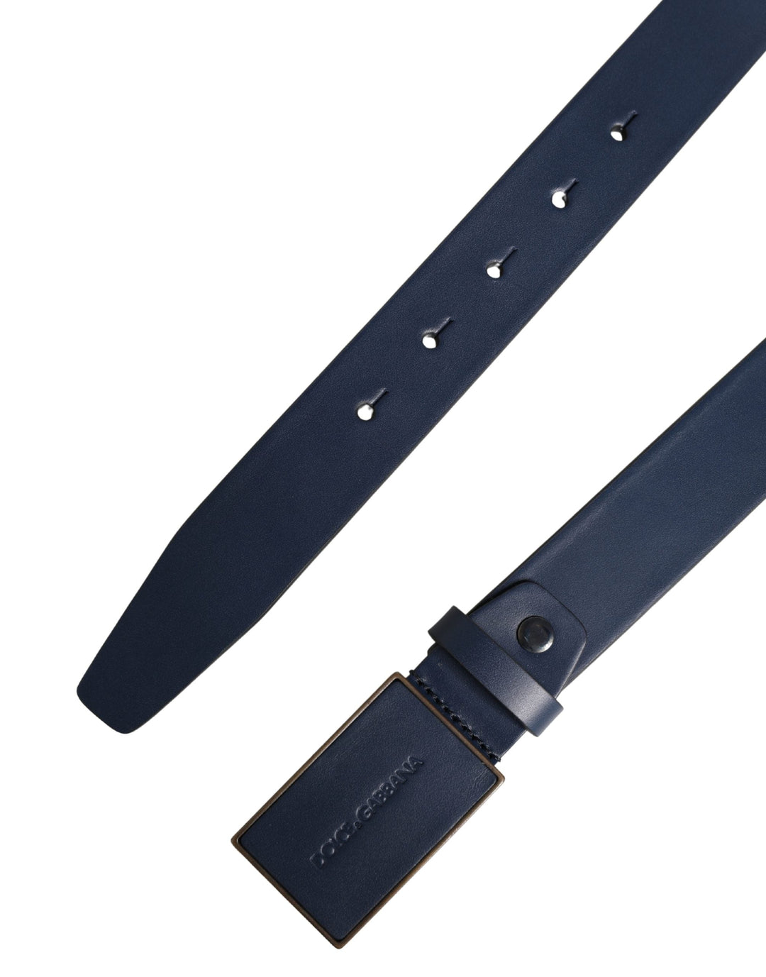 Dolce &amp; Gabbana Men Blue Calf Leather Logo Metal Buckle Belt