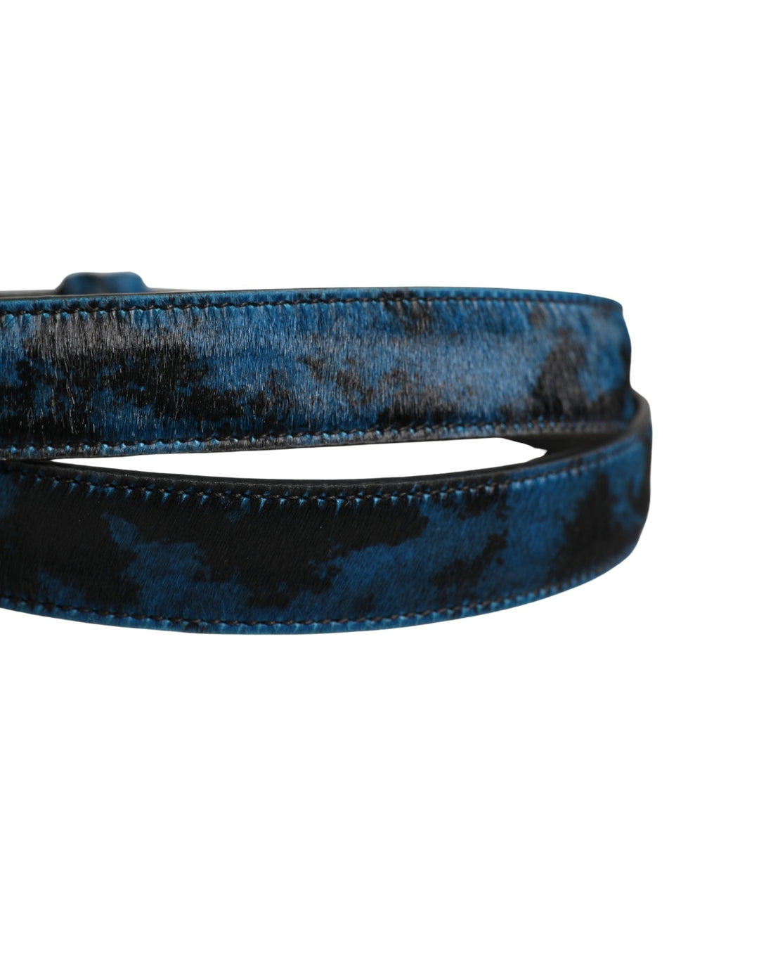 Dolce &amp; Gabbana Men Blue Calf Leather Logo Metal Buckle Belt