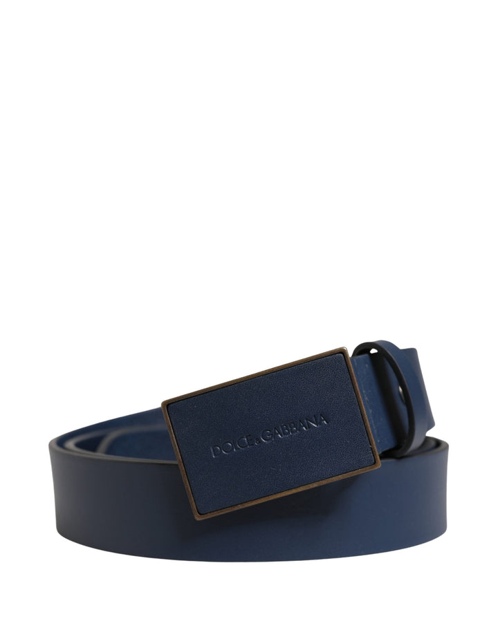 Dolce &amp; Gabbana Men Blue Calf Leather Logo Metal Buckle Belt