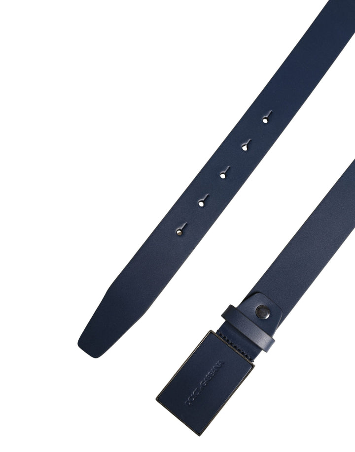 Dolce &amp; Gabbana Men Blue Calf Leather Logo Metal Buckle Belt