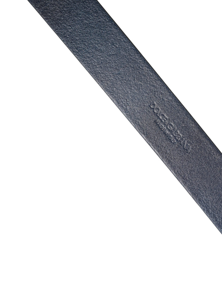 Dolce &amp; Gabbana Men Blue Calf Leather Logo Metal Buckle Belt