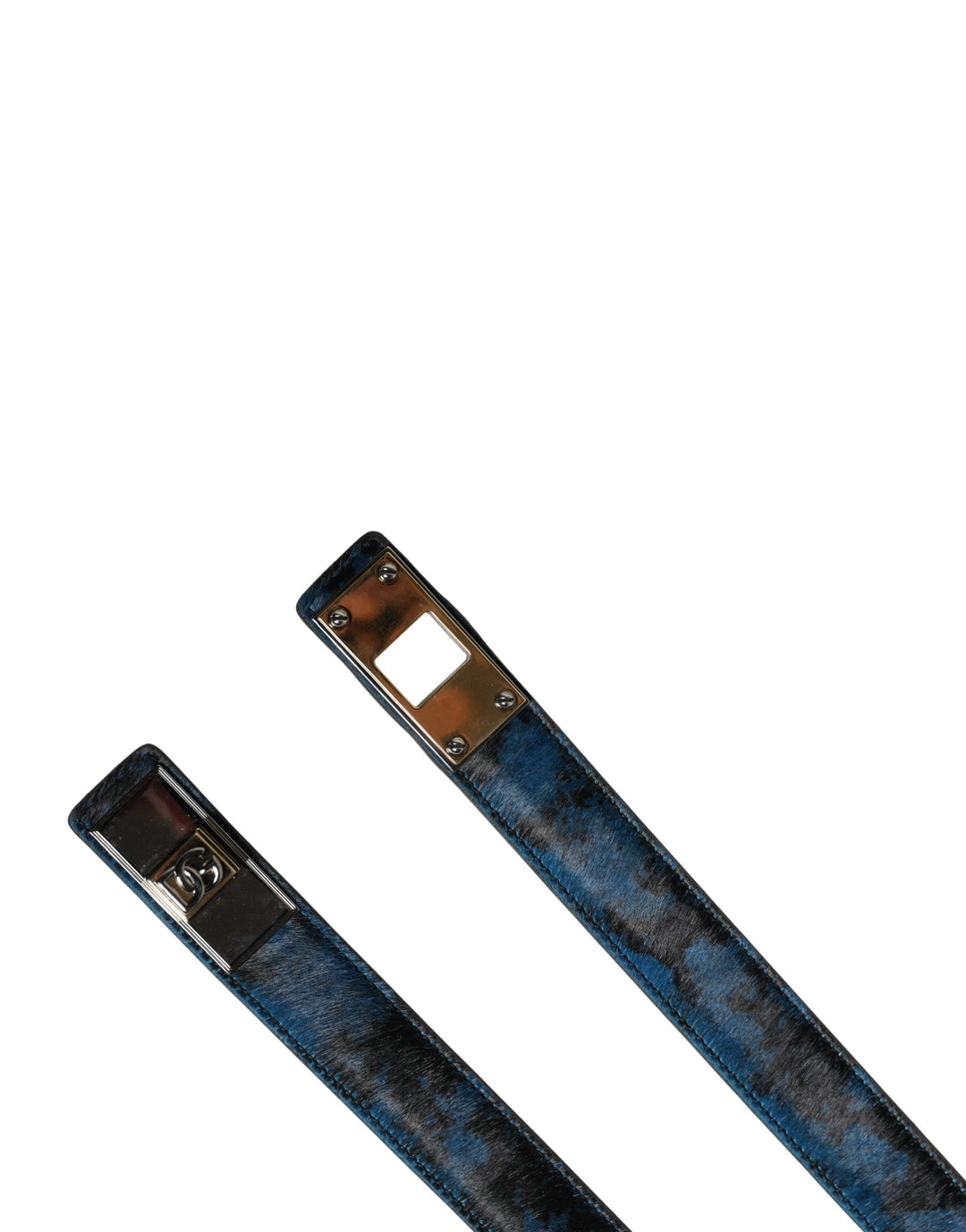 Dolce &amp; Gabbana Men Blue Calf Leather Logo Metal Buckle Belt