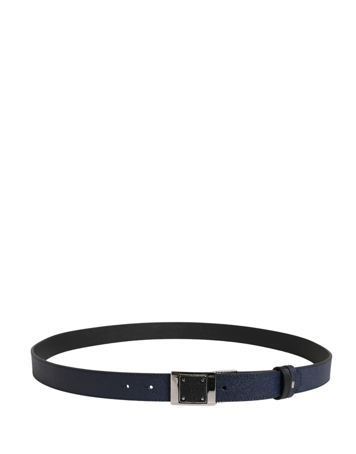 Dolce &amp; Gabbana Men Blue Calfskin Leather Square Buckle Belt