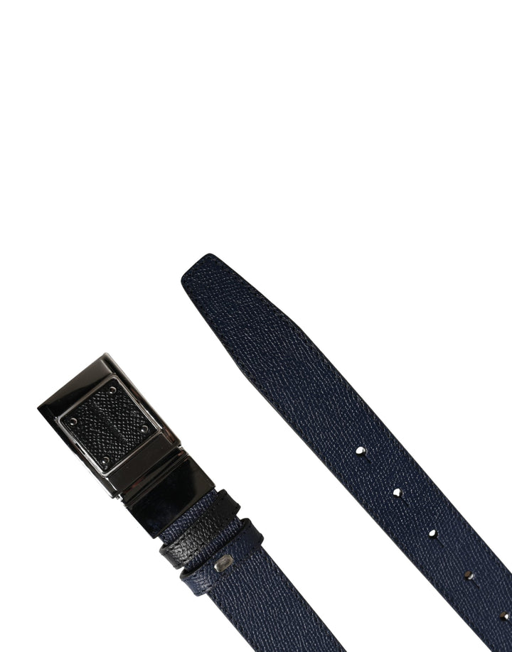 Dolce &amp; Gabbana Men Blue Calfskin Leather Square Buckle Belt