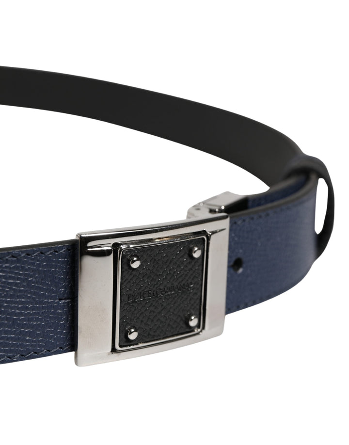 Dolce &amp; Gabbana Men Blue Calfskin Leather Square Buckle Belt