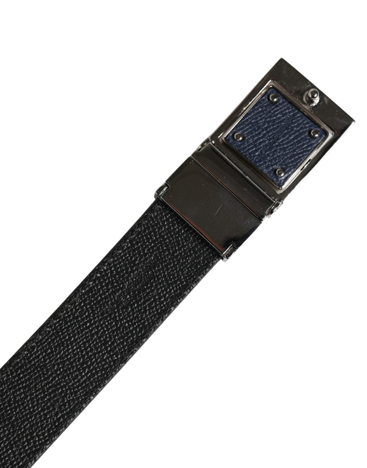 Dolce &amp; Gabbana Men Blue Calfskin Leather Square Buckle Belt