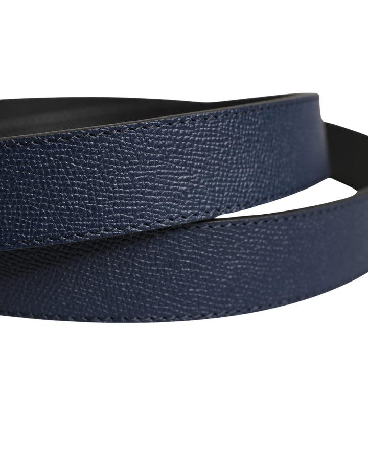 Dolce &amp; Gabbana Men Blue Calfskin Leather Square Buckle Belt