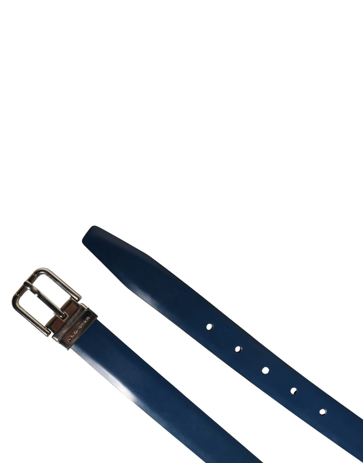 Dolce &amp; Gabbana Men Blue Classic Leather Metal Buckle Belt