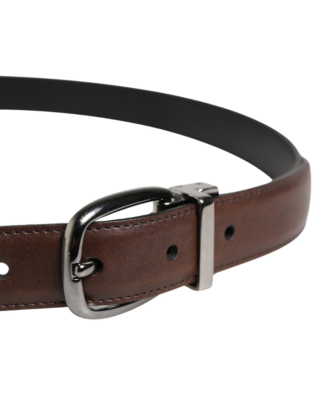 Dolce &amp; Gabbana Men Brown Classic Leather Metal Buckle Belt